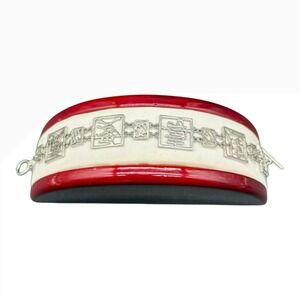 Sterling‎ Silver Vintage Chinese Character Panel Link Bracelet 9" 925